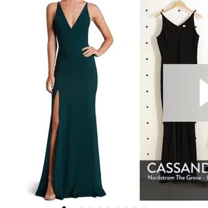 Dress the Population Iris Crepe Slit Gown -Pine